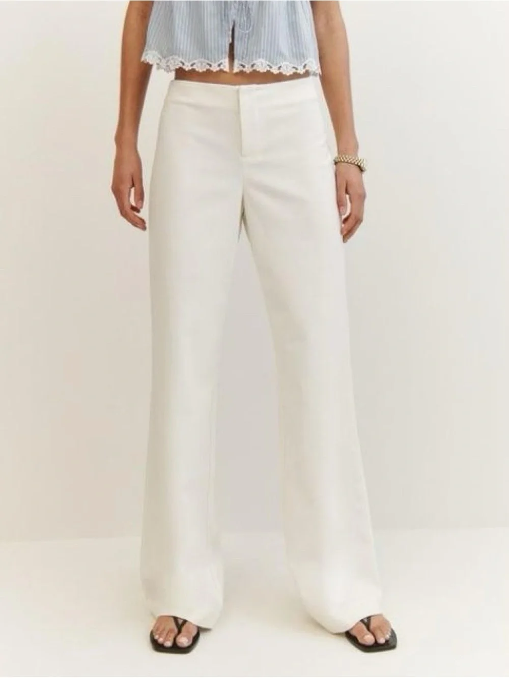 NWT Reformation Vida Linen Low Rise Pants White 8